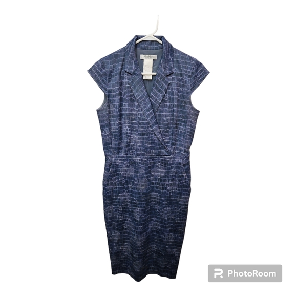 Max Mara Size 10 'Nichols' Blue Crocodile Print Pencil Cut Designer Dress - Picture 2 of 9